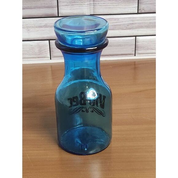 Vintage Turquoise Glass Belgium Jar Blue Apothecary VIO-BEC Bottle With Lid Made - Picture 3 of 7